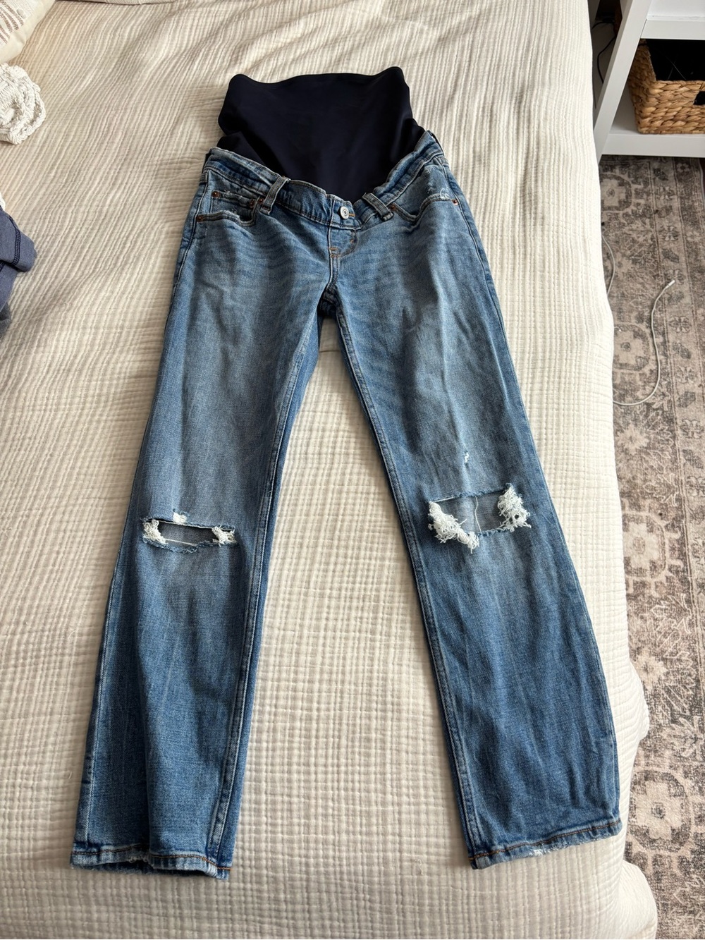 Abercrombie & Fitch Light Blue Ripped Straight-Leg Maternity Jeans